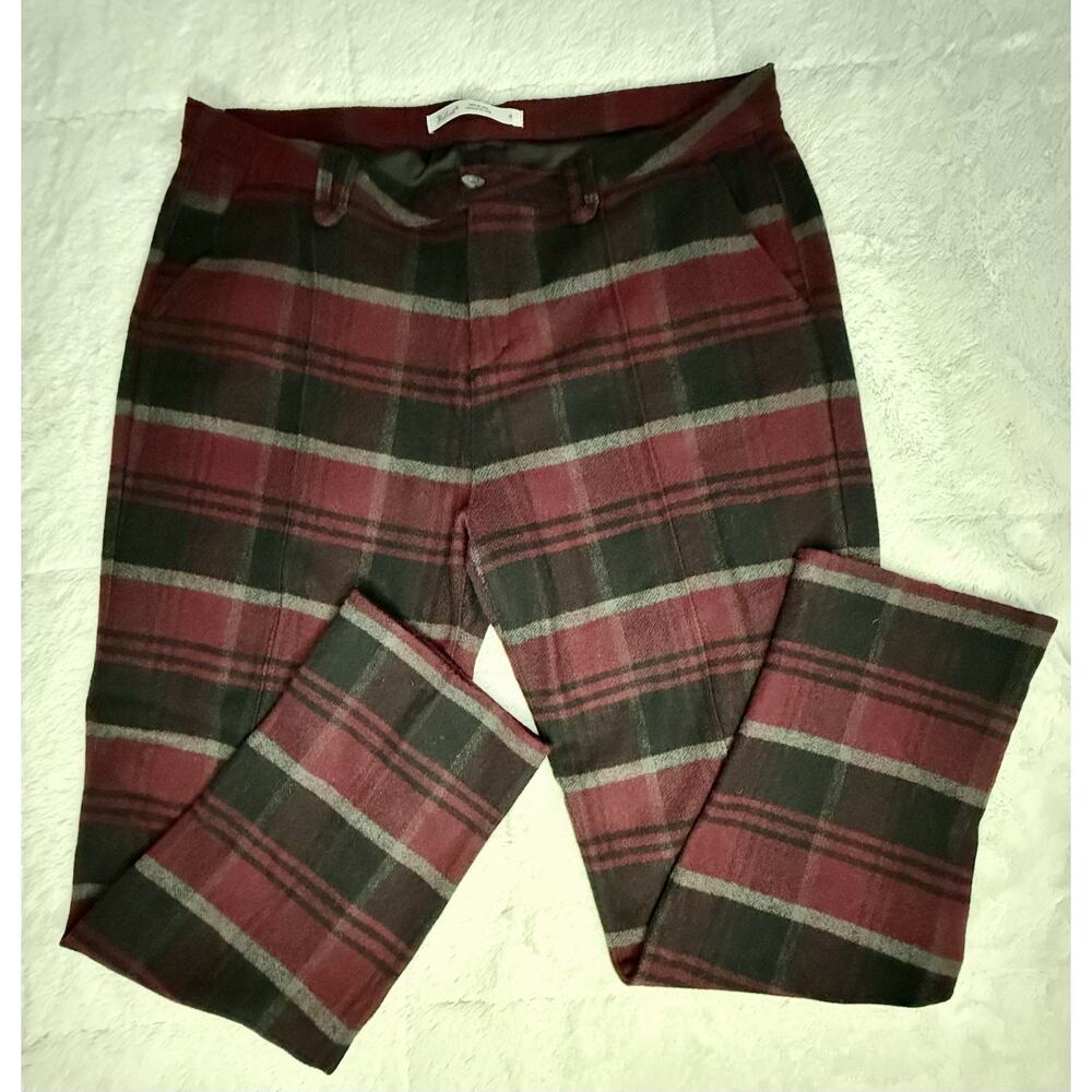 Woolrich Wool Pants Womens 14 Black Red Plaid Straight Leg Vintage Winter Cozy